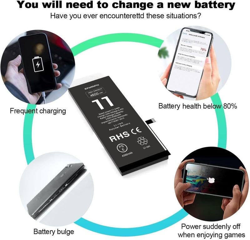 EFAITHFIX 4500mAh Upgraded Replacement Battery Compatible with iPhone 11, High Capacity New 0 Cycle A+ Battery Replacement for iPhone 11, for Model A2111, A2223, A2221 with Complete Repair Tool Kit - Image 5